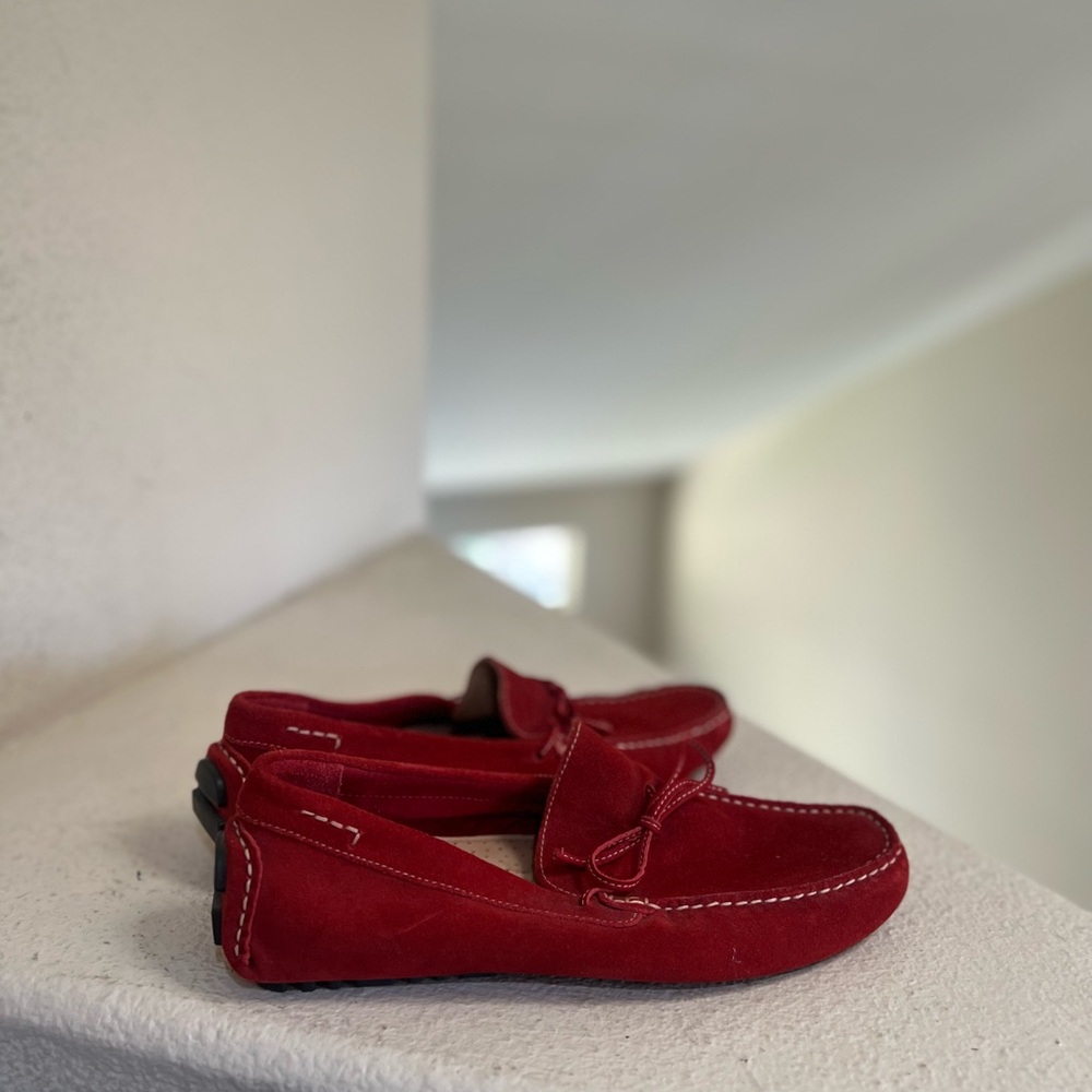 Nordstrom Rack Men’s size 8.5 Red suede Leather slip on loafer driving shoes